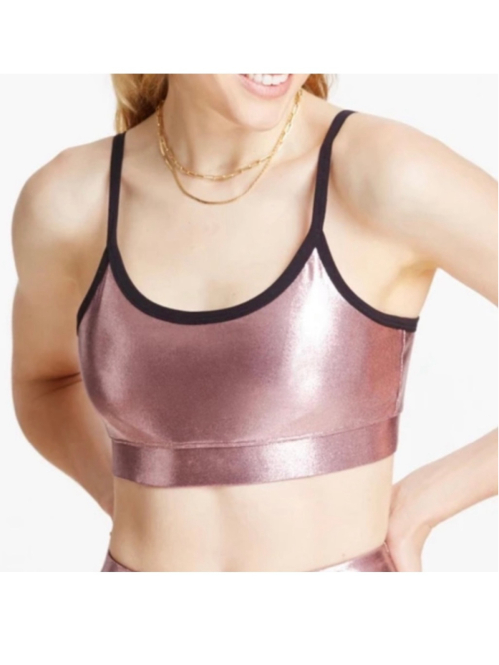 Heroine Sport Victress Sport Bra in Rose Gold Pink Metallic- Size Medium